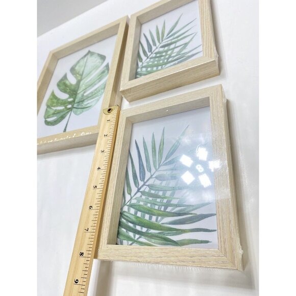 Sealed Set of 3 Leaves Botanical Leaf Minimalist Photo Wooden Frames Art New - Picture 9 of 11